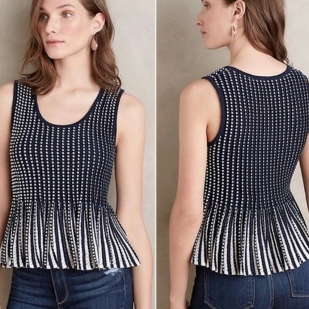 Anthropologie Navy and White Striped Tank Top